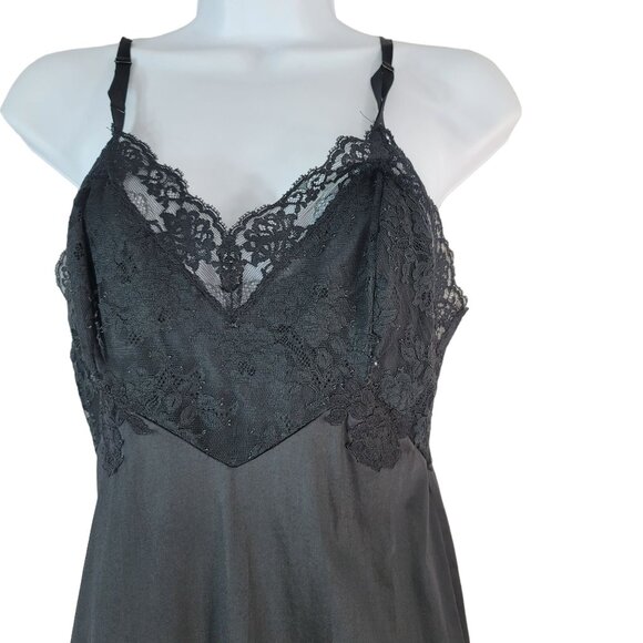 Vanity Fair Nylon Slip Black Size 34 Nightie Chemise Lace Adj Tricot USA VTG - Picture 4 of 9